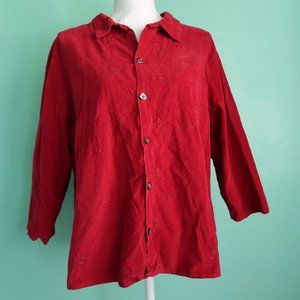 CP Shades Red Corduroy Button Down Shirt/Blouse